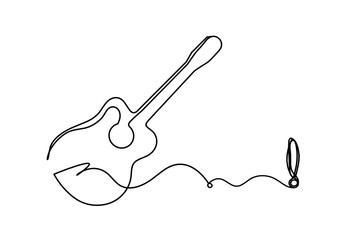 Abstract guitar with exclamation mark as continuous lines drawing on white background