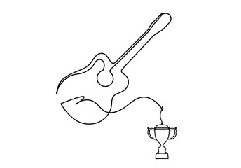 Abstract guitar with trophy as continuous lines drawing on white background