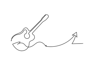 Abstract guitar with direction as continuous lines drawing on white background