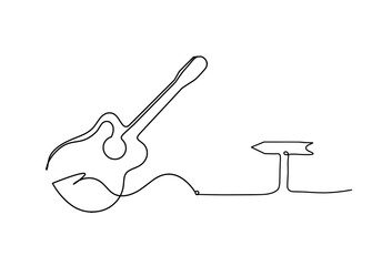 Abstract guitar with direction as continuous lines drawing on white background