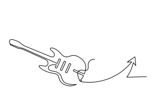 Abstract guitar with direction as continuous lines drawing on white background