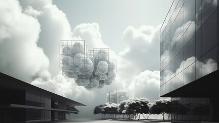 Cloud of idea kept in a cage in futuristic illustrations 