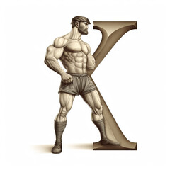 muscle, gym, alphabet, a, b, c, d, f, g, h, j, k, l, m, n, p, q, r, s, t, v, x, z, comic, character, retro, football, worker, hero, player, strong, people, muscular, business, generative ai