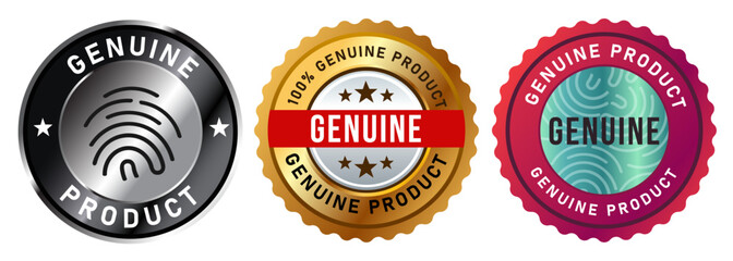 Genuine product badge stamp label sticker vector design emblem tag gold metal premium