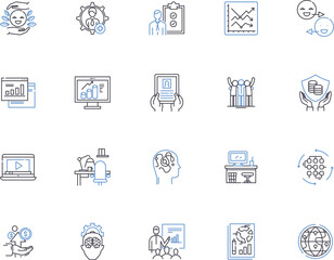 Management concept outline icons collection. Management, Concept, Planning, Leadership, Organizing, Control, Decision-Making vector and illustration concept set. Goal-Setting, Time-Management