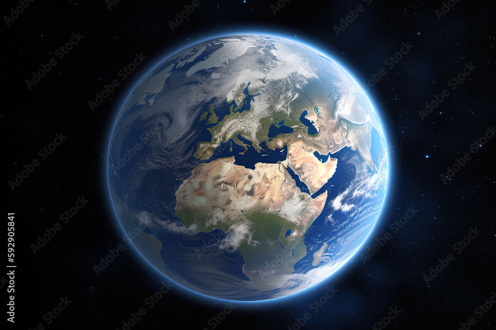Wall mural realistic earth planet in space. created with generative ai technology