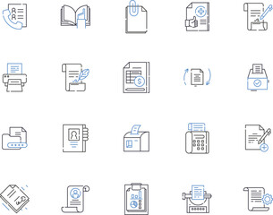 Text and copywriting outline icons collection. Texting, Copywriting, Editing, Proofreading, Storytelling, Publishing, Content vector and illustration concept set. Copyediting,Creative,Marketing linear