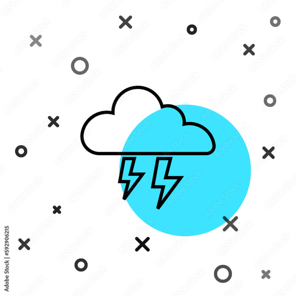 Aufkleber black line storm icon isolated on white background. cloud and lightning sign. weather icon of storm.