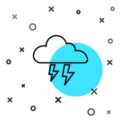 Black line Storm icon isolated on white background. Cloud and lightning sign. Weather icon of storm. Random dynamic shapes. Vector