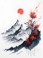 Vintage style Great Wall painting. AI generated illustration