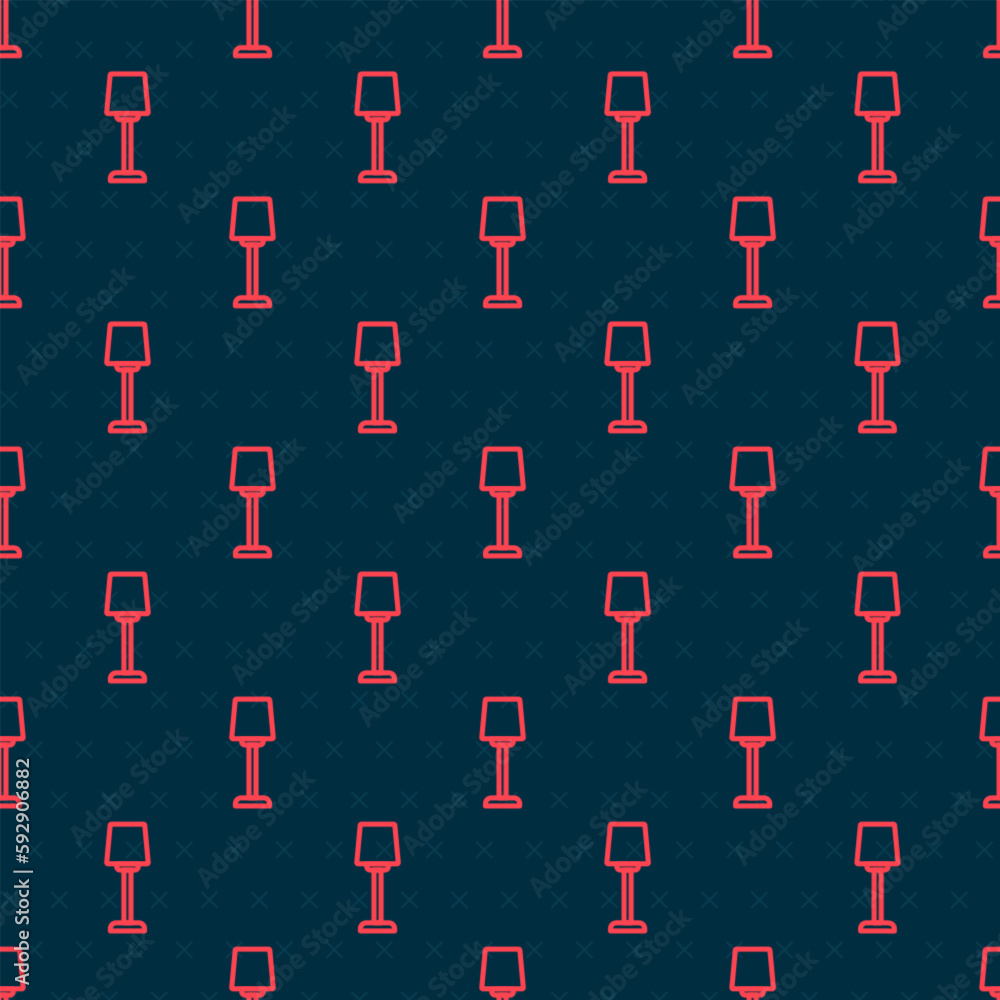 Poster red line table lamp icon isolated seamless pattern on black background. vector