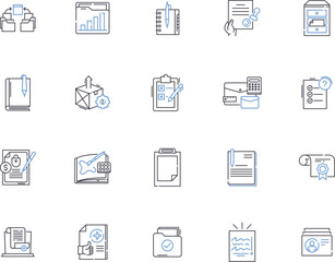 Email marketing outline icons collection. Email, Marketing, Campaigns, Messages, Automation, Lists, Opt-in vector and illustration concept set. Leads, Newsletter, Reach linear signs