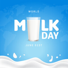 World Milk Day June 1st design with a milk glass illustration