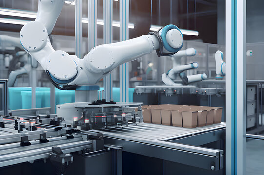 An AI robot working alongside a human in a manufacturing plant, assembling products with precision and efficiency