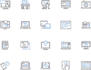 Internet outline icons collection. Net, Web, Online, WiFi, Webbing, Cyberspace, Networking vector and illustration concept set. Bandwidth, Streaming, Email linear signs