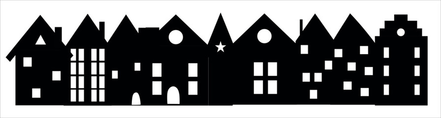 house city street home silhouette european holland houses with chimneys broad walk view illustration doodle cartoon style cottage