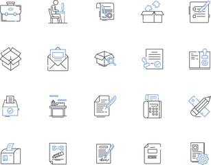 Email marketing outline icons collection. Email, Marketing, Campaigns, Messages, Automation, Lists, Opt-in vector and illustration concept set. Leads, Newsletter, Reach linear signs