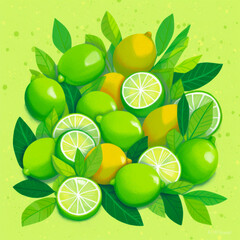 Limes with leaves. Minimalistic modern abstract design. AI-generated