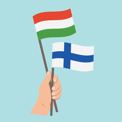 Flags of Hungary and Finland, Hand Holding flags