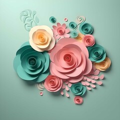A paper art of flowers with the word love on it. (ai generated)