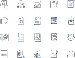Folders and files outline icons collection. Folders, Files, Organize, Directory, Sort, Backup, Delete vector and illustration concept set. Search, Label, Unzip linear signs