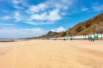 Fototapeta na wymiar A view along Bournemouth Beach, a sandy beach in Dorset, UK in April 2023