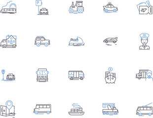 Transport outline icons collection. Transportation, vehicular, shipping, route, commute, conveyance, wagon vector and illustration concept set. ferry, haul, quicken linear signs