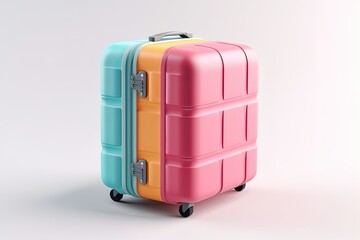Plastic travel suit case bag colored 3d render on isolated background