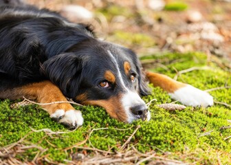 Closeup shot of an adorable Bernese Mountain Dog in a park