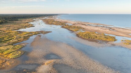 Aerial shot of Parnu port with crystal clear water, Luitemaa Nature Reserve, Estonia