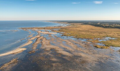 Aerial shot of Parnu port with crystal clear water, Luitemaa Nature Reserve, Estonia