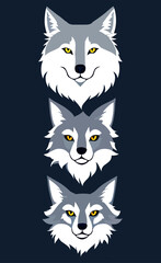 Wolf head face vector set stickers 