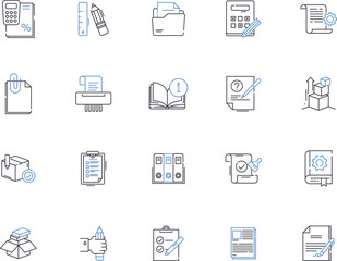 Email marketing outline icons collection. Email, Marketing, Campaigns, Messages, Automation, Lists, Opt-in vector and illustration concept set. Leads, Newsletter, Reach linear signs