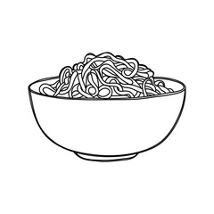 Bowl of noodle with chopsticks drawing in sketch style. Vector.