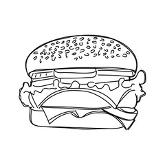 Cheeseburger takeaway food isolated on white background. Vector.