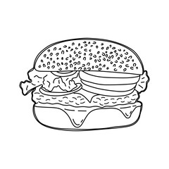 Hand drawn illustration of hamburger. Vector.