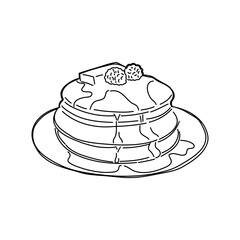 Sketch baking with syrup and raspberries. Vector.