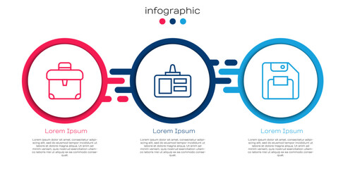 Set line Briefcase, Identification badge and Floppy disk. Business infographic template. Vector