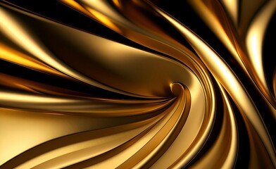 Gold metal background with waves and lines. AI generated.  3d style. Luxurious golden background with satin drapery. 