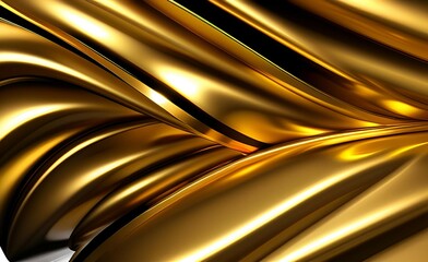 Gold metal background with waves and lines. 3d style.  AI generated. Luxurious golden background with satin drapery. 