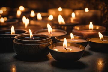 Obraz na płótnie Canvas Group of burning candles for meditation - Generative AI