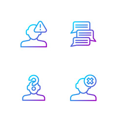 Set line Solution problem in psychology, Human with question mark, Finding and Online psychological counseling. Gradient color icons. Vector