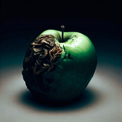 Bad rotten apple on black background