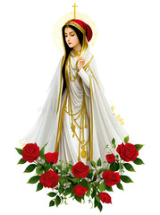 lady holy fatima miracle illustration - obrazy, fototapety, plakaty