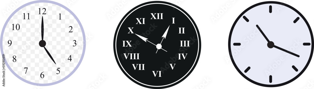 Aufkleber vector illustration of clock icon set consisting of three clocks of different number styles