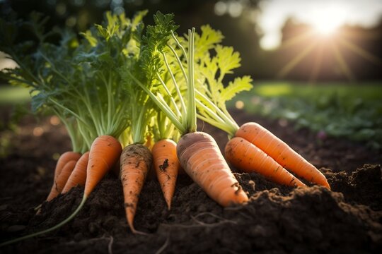 Carrots freshly harvested from an organic vegetable garden. Generative AI
