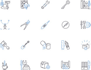 Materials outline icons collection. Fabrics, Plastics, Metals, Textiles, Ceramics, Wood, Concrete vector and illustration concept set. Leather, Glass, Paper linear signs