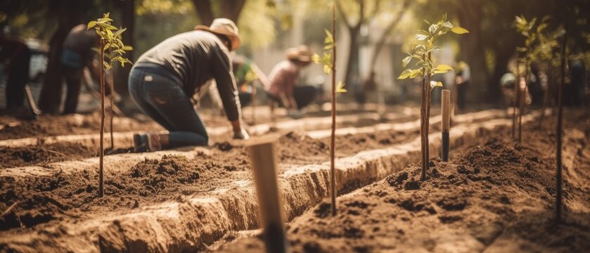 People plant trees, the number of trees increases, save forests, fight against deforestation. Generative AI