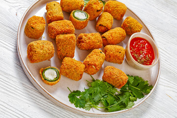 breaded crispy fried jalapeno poppers, top view