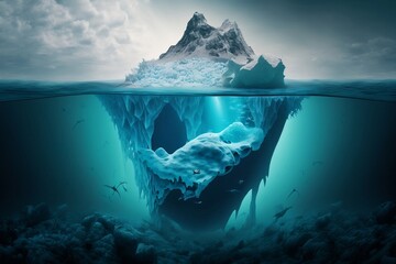 Fototapeta na wymiar The Concept of Global Warming Underwater. An Illustration of an Iceberg. Generative AI